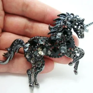 Broche Licorne Noir avec strass