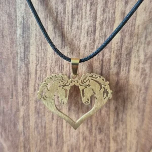Collier 2 Tetes Cheval en Coeur Doré